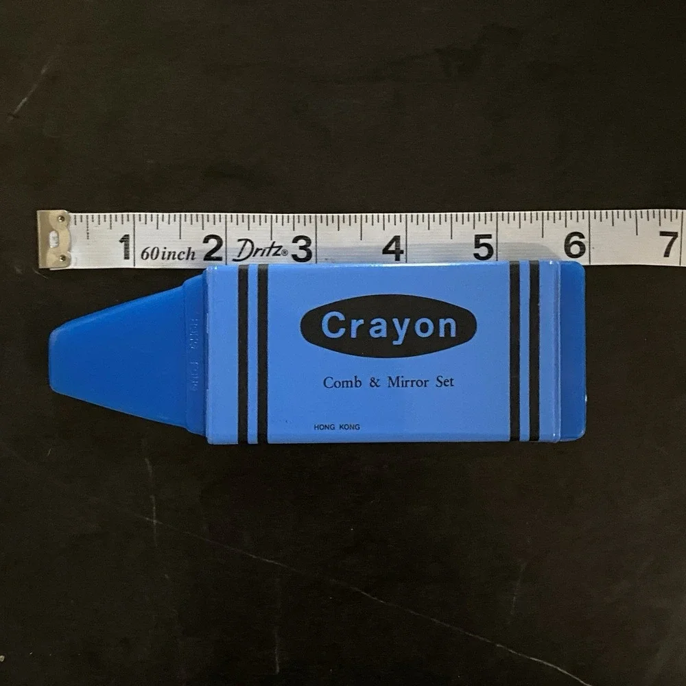 Vintage Crayola CRAYON Blue Pocket Comb & Mirror 3pc Set 6